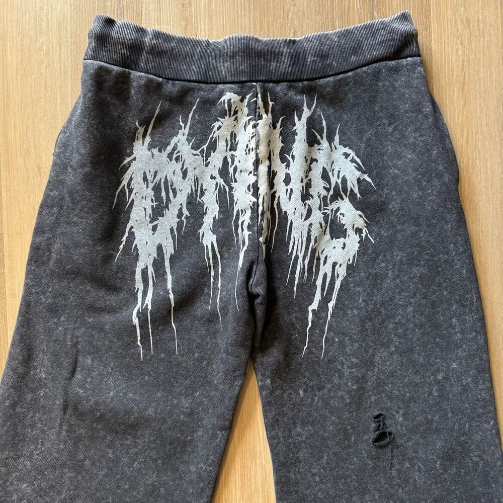 Dolls Kill Widow Death Rock Wide Leg Black Sweatpants Size Medium Edgy Emo Goth - Picture 7 of 7